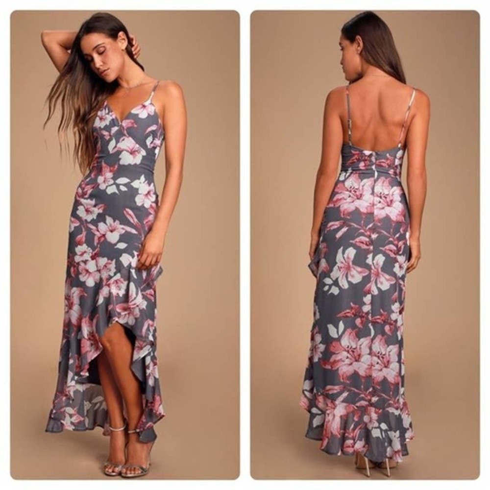 Lulu's Kimi Floral High Low Ruffle Maxi Dress Size XS
